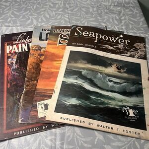 4 LOT Walter Foster Art Books "Landscapes, Heads, Seapower, Sunsets" Vintage